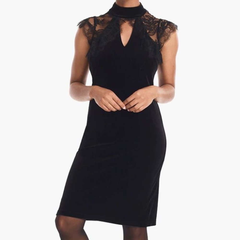 WHBM Black Velvet Lace Veiling Dress Size 6